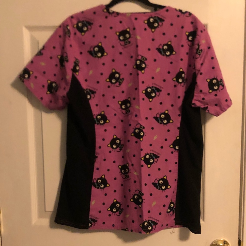 Darker pink Cat Print Women's Short Sleeve Top for nurses vet techs - Picture 3 of 4